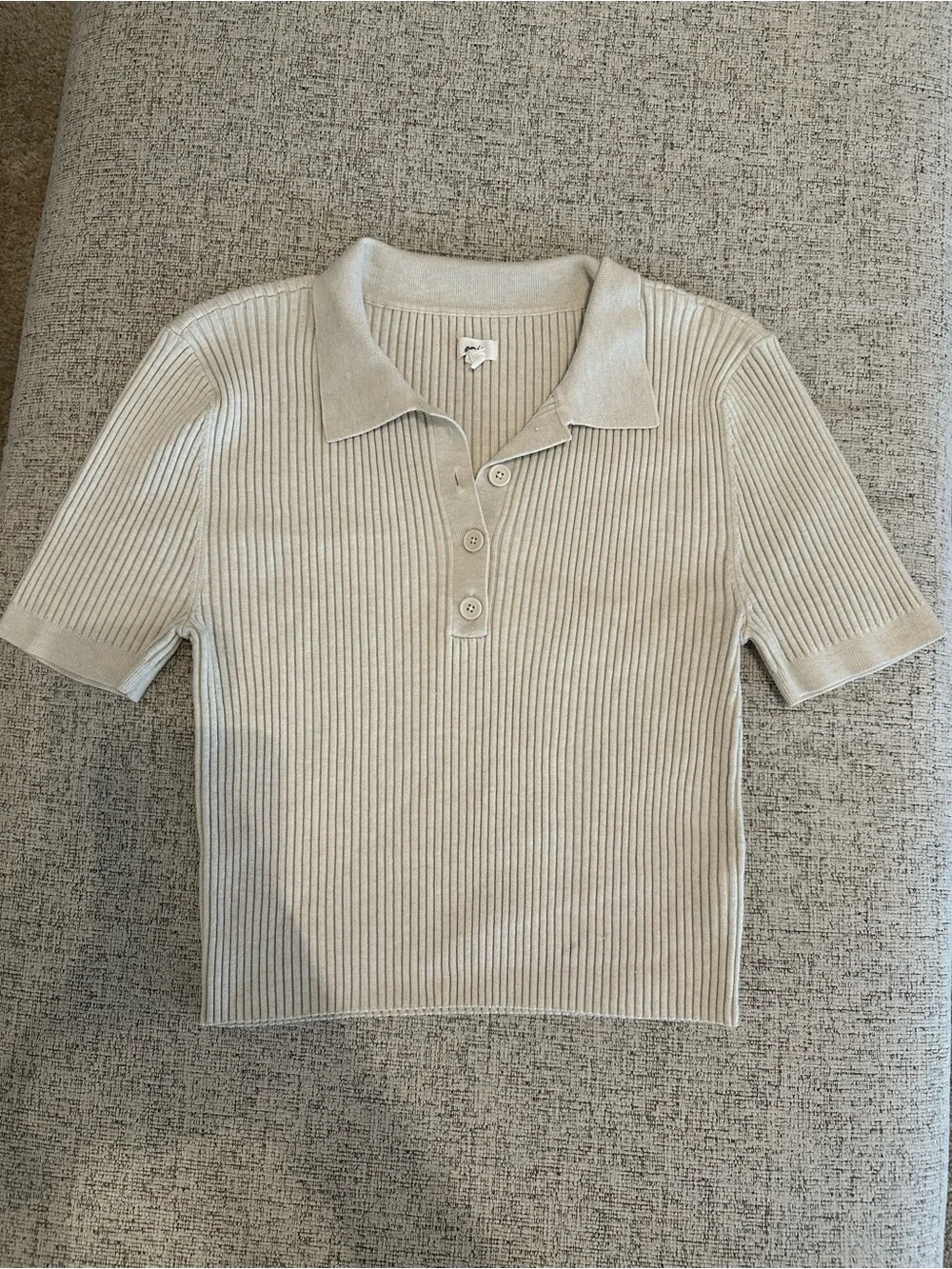 aerie Ribbed Knit Polo Top - Light Cream